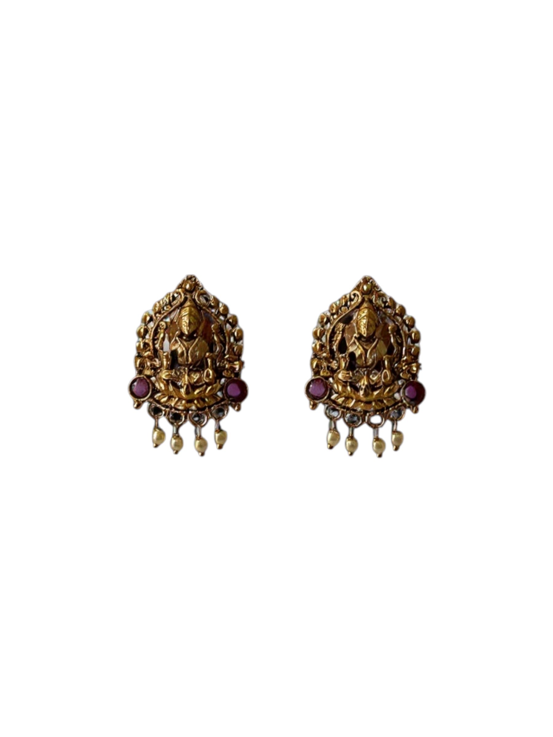 Nila Earrings - Antique Gold Plated Studs with Ruby Stone for Traditional Wear